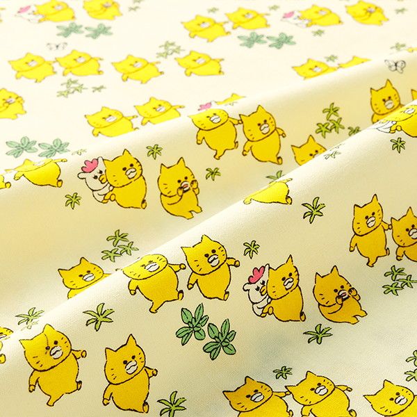 【ノラネコぐんだん】 ファブリック シーチング（50cmカットクロス/ノラネコさんぽ/うすきいろ）
