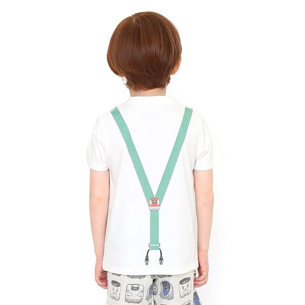 【でんしゃのずかん】キッズTシャツ（グリーンサスペンダー）